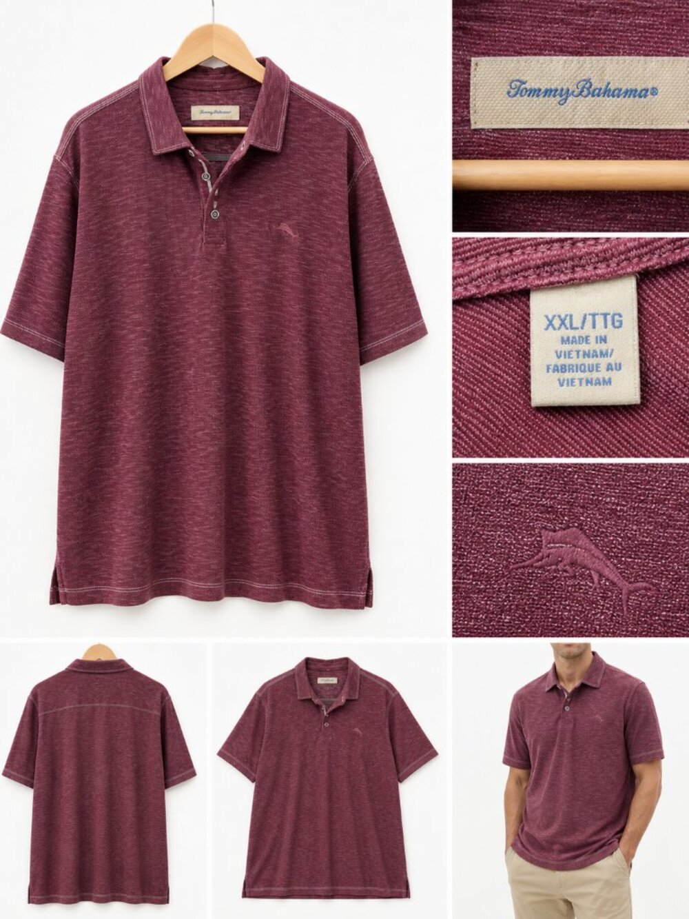 Tommy Bahama Polo Shirt XXL Burgundy Textured Relax Fit Casual Luxury